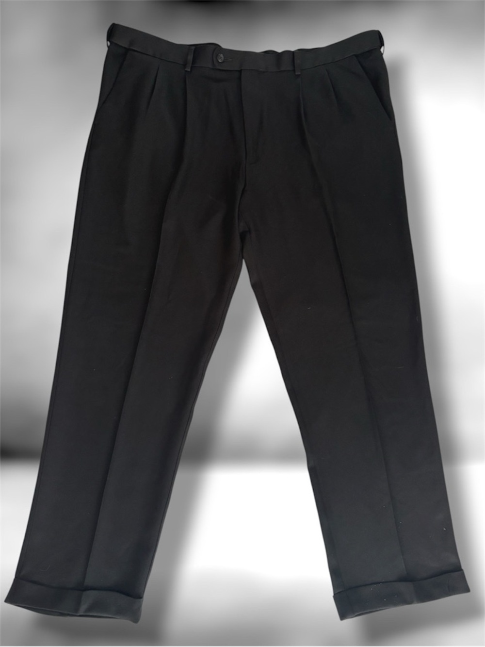 Savane Men's 42x32 Easy Care Pleated Black Dress Pants Slacks Trousers EUC